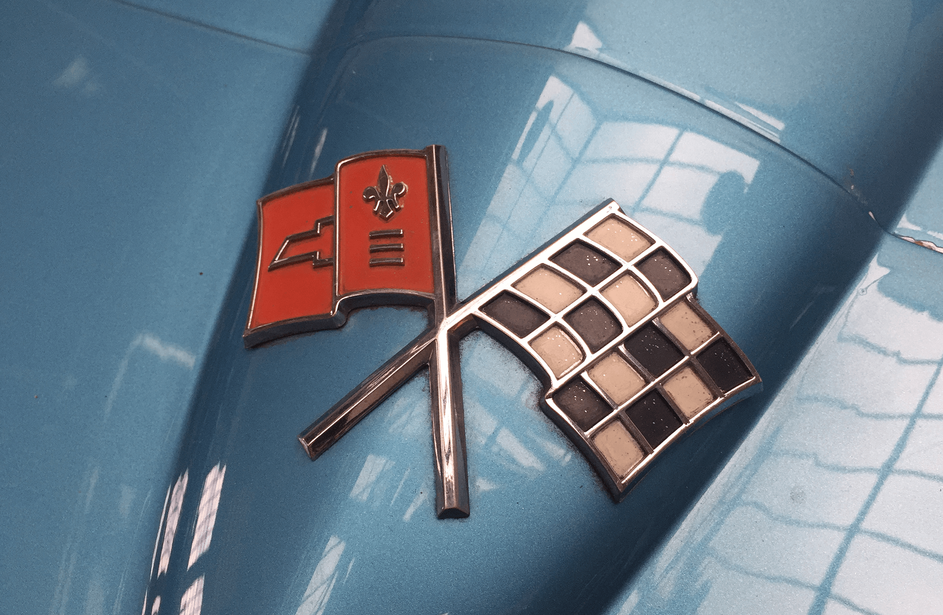 Chevrolet Corvette emblem on a vintage car