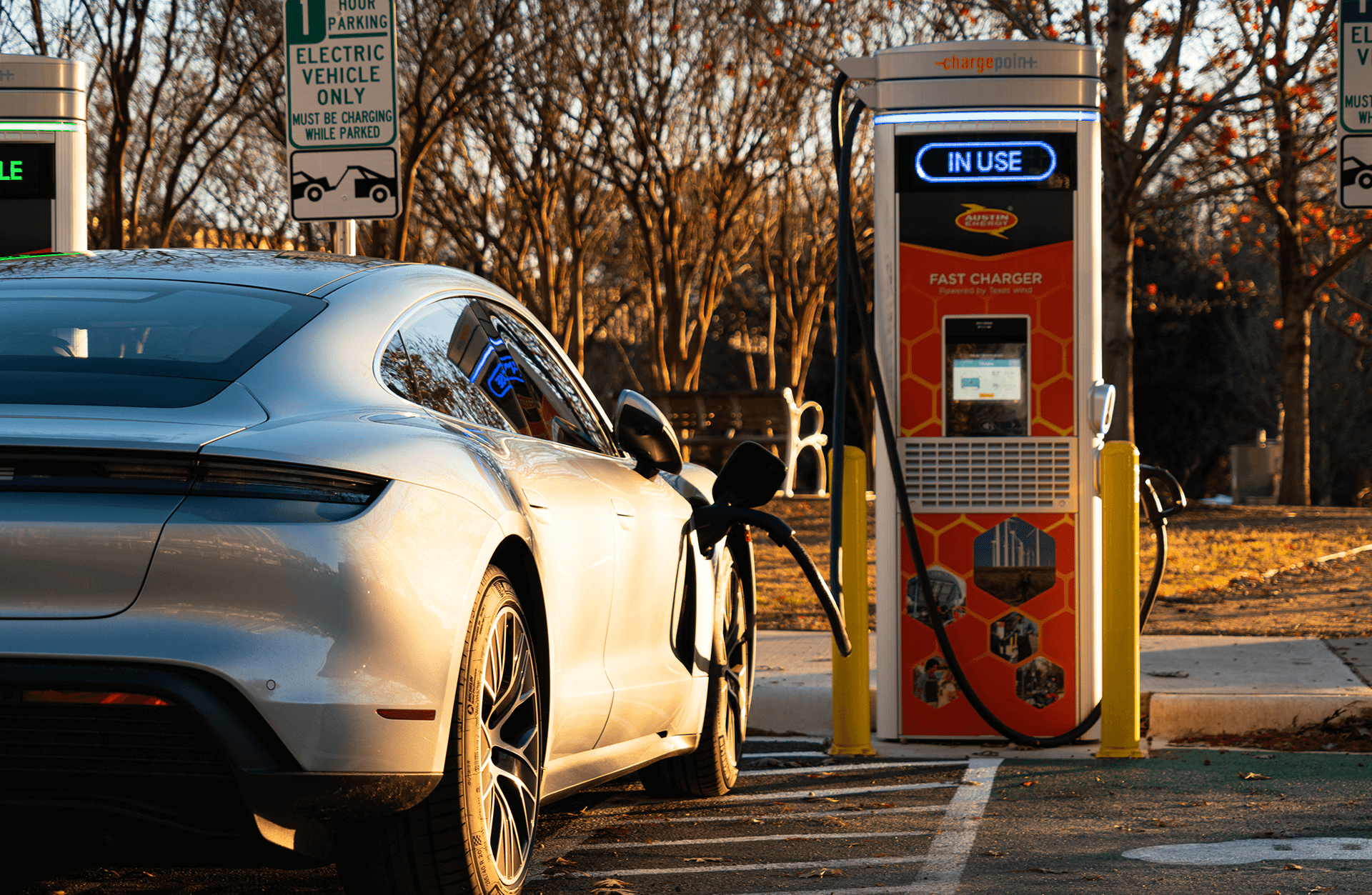Austin , Texas , USA: All Electric Porsche Taycan charging